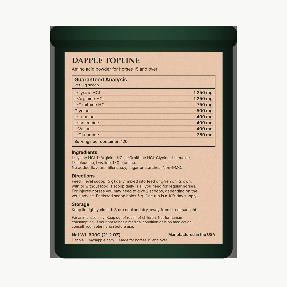 Back label with guaranteed analysis