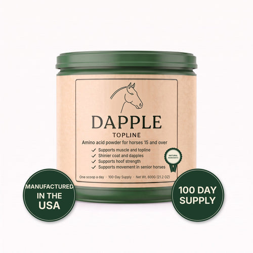Dapple Topline amino acid powder for senior horses, 100 day supply, manufactured in the USA